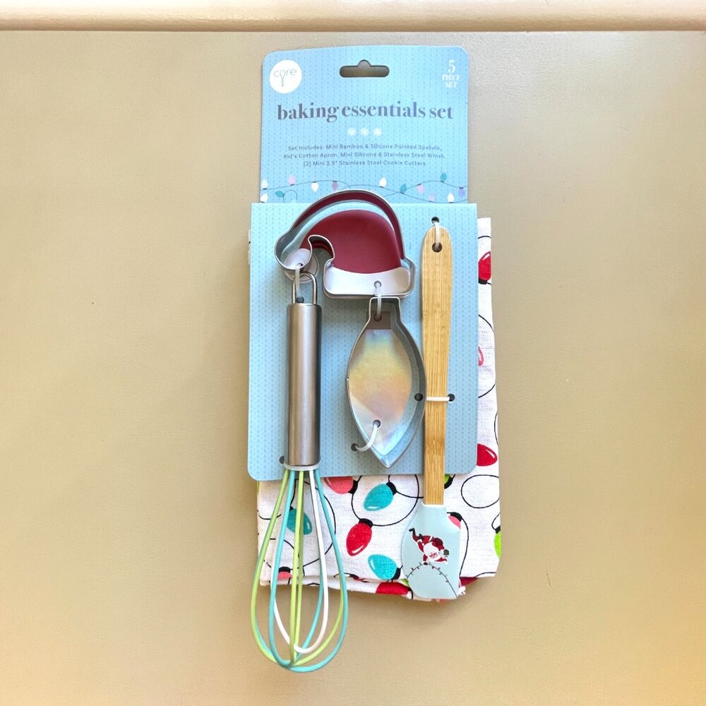 New Core Kids Baking Essentials Set Apron 5 Pc Christmas Holiday Colorful
